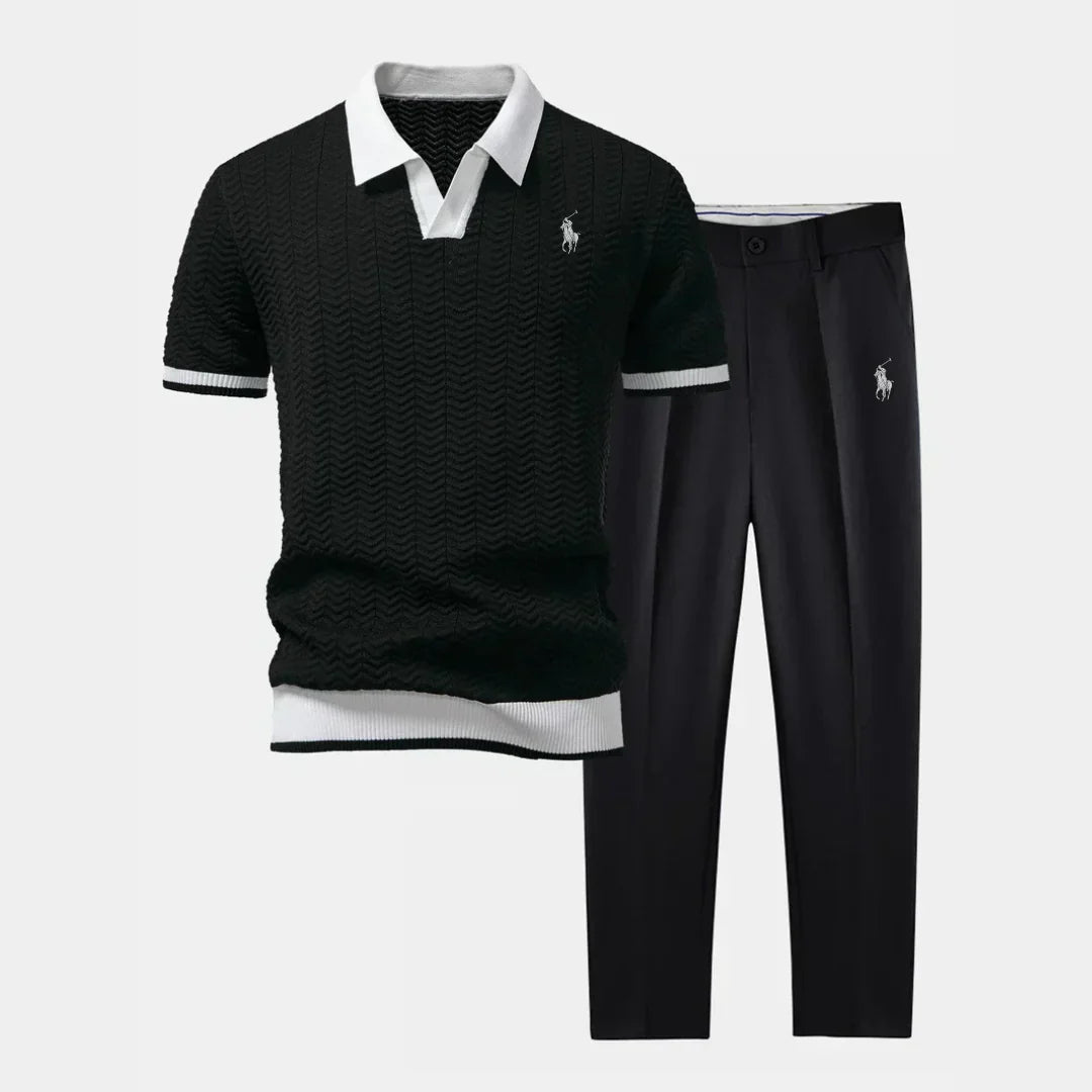 R&L | V-Neck Polo & Slim Fit Tapered Pants Set