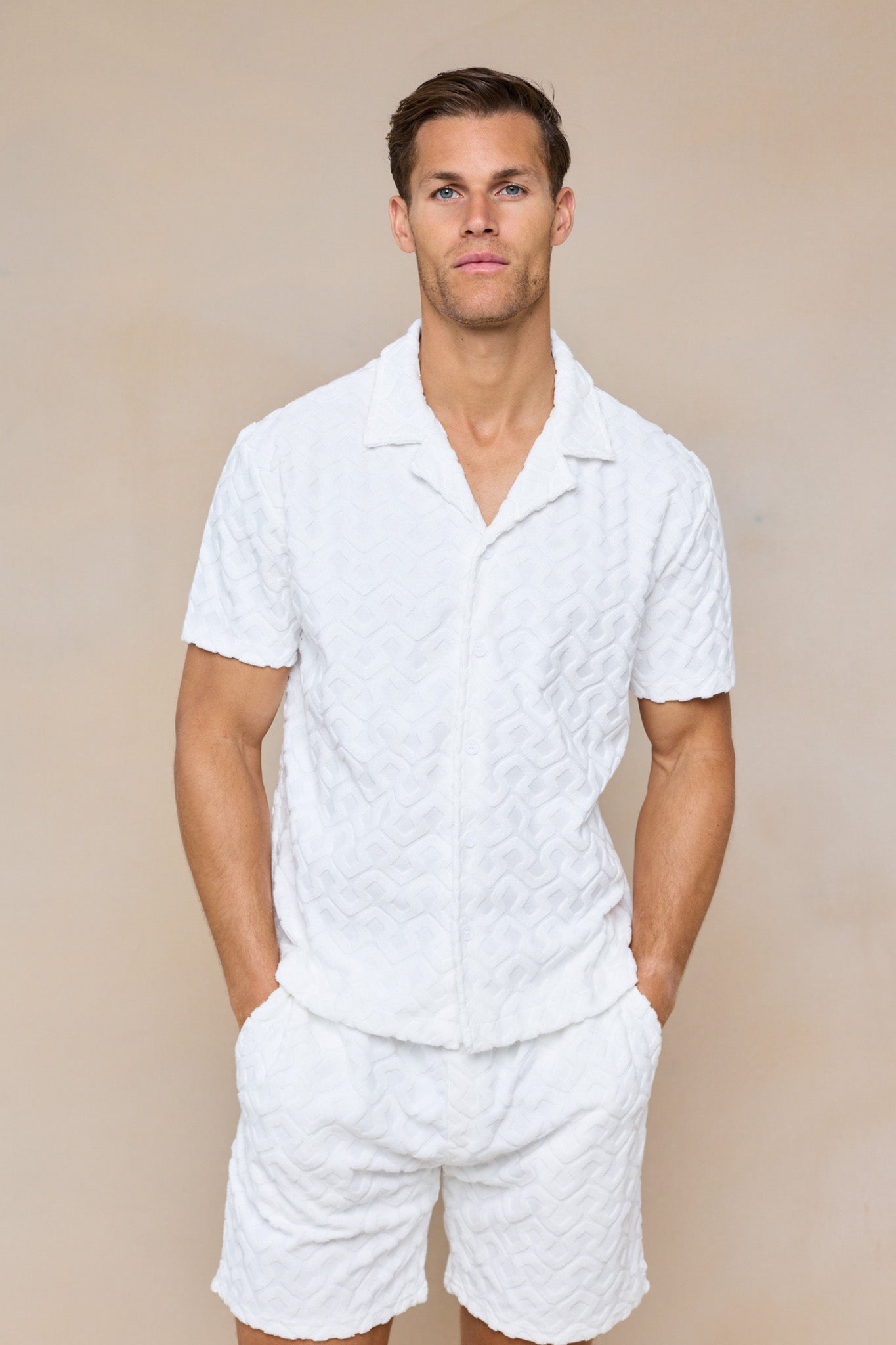 Fontana Flocked Towelled Shirt - Ecru
