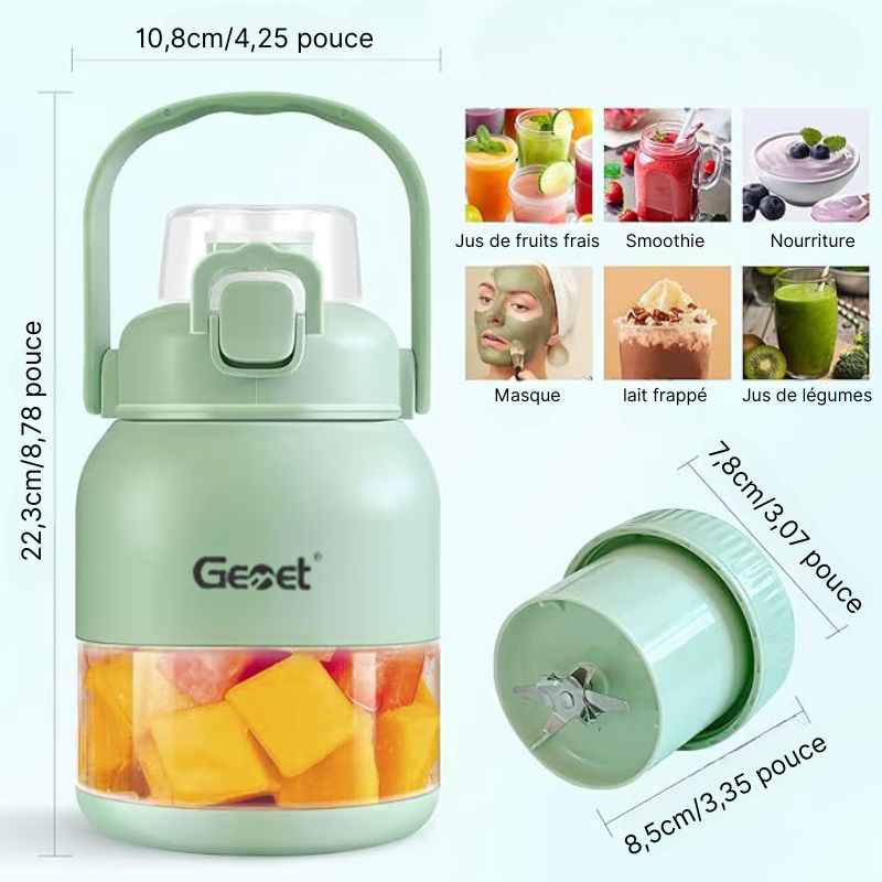 Mixeur portable 500 ml sans BPA, avec paille et 2 couvercles – Idéal pour smoothies, jus et boissons glacées. PROMOTION UNIQUEMENT CETTE SEMAINE !
