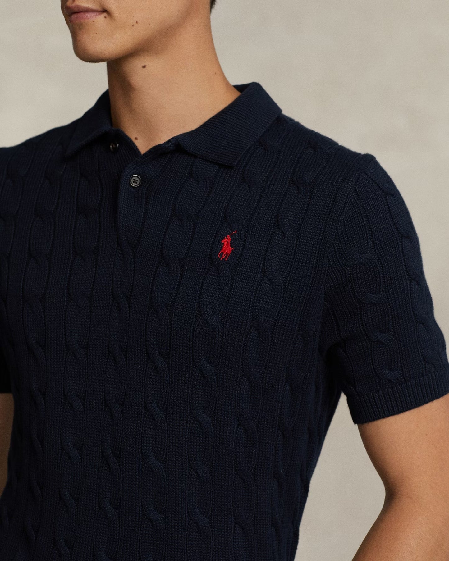 Cable-Knit Cotton Polo-Collar Jumper