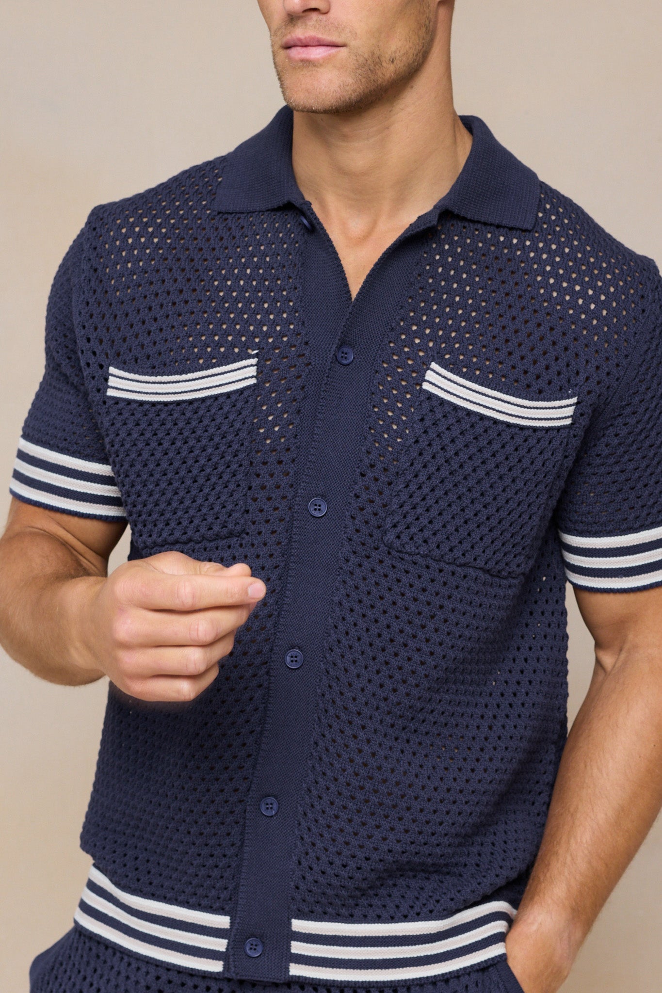 Cipressi Crochet Knit Shirt - Navy