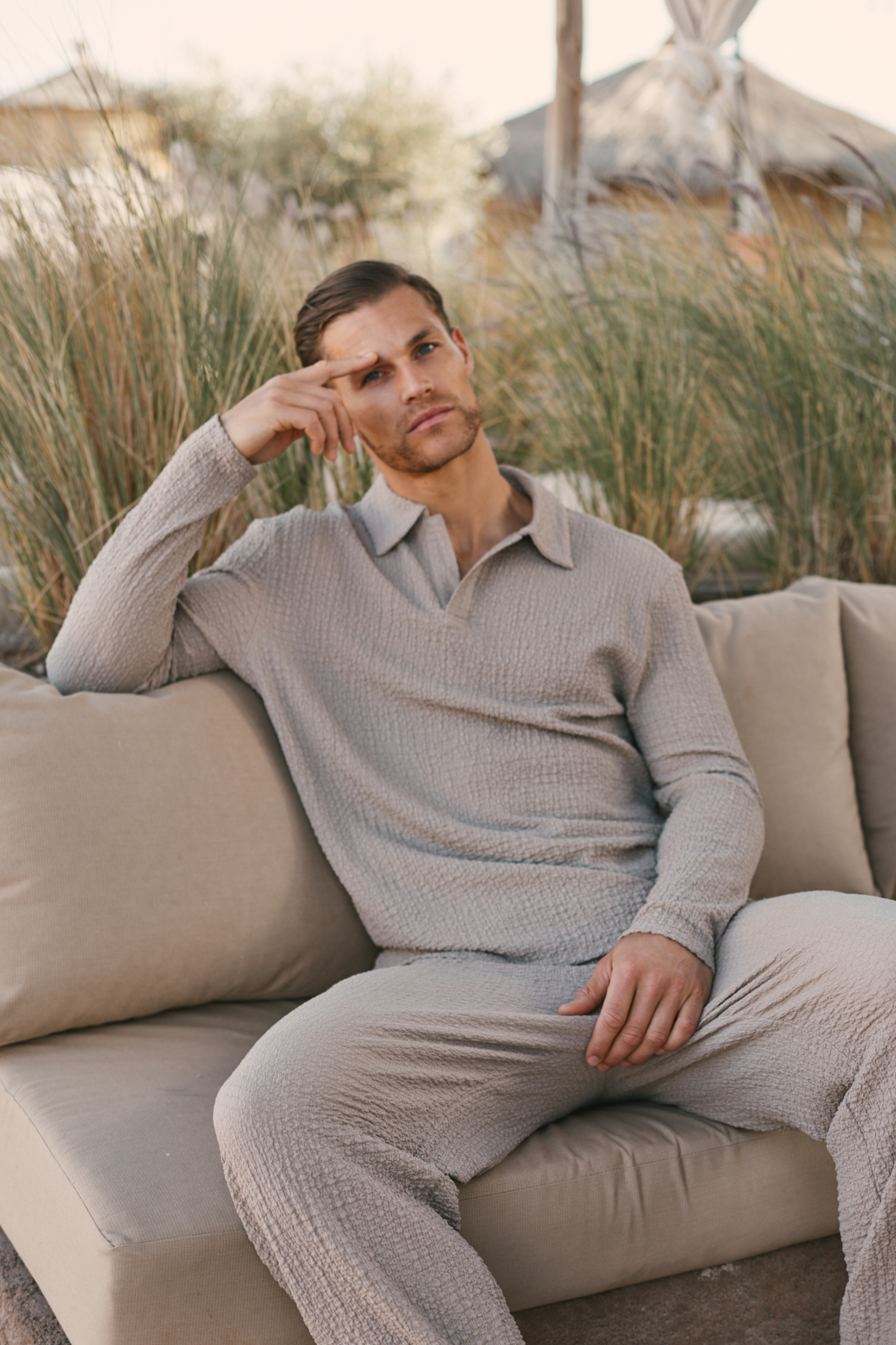 Artie Ruched Textured Trouser - Mushroom