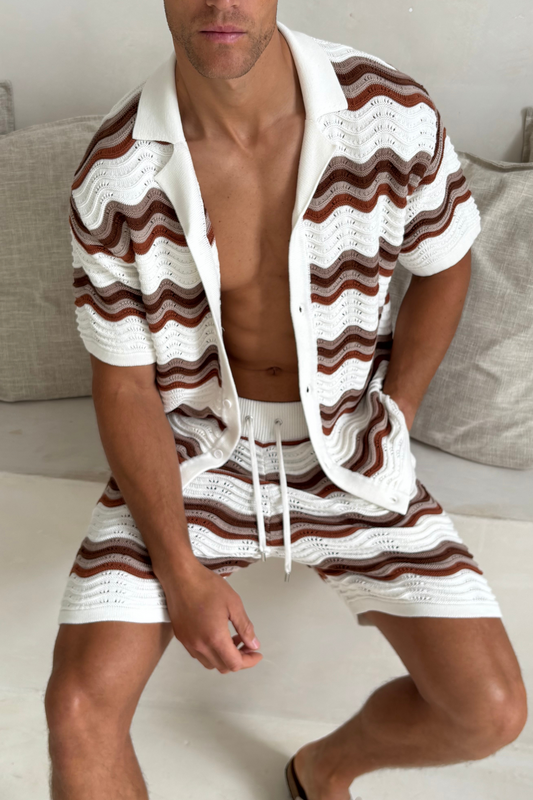Primavera Crochet Knit Short - Ecru/Brown