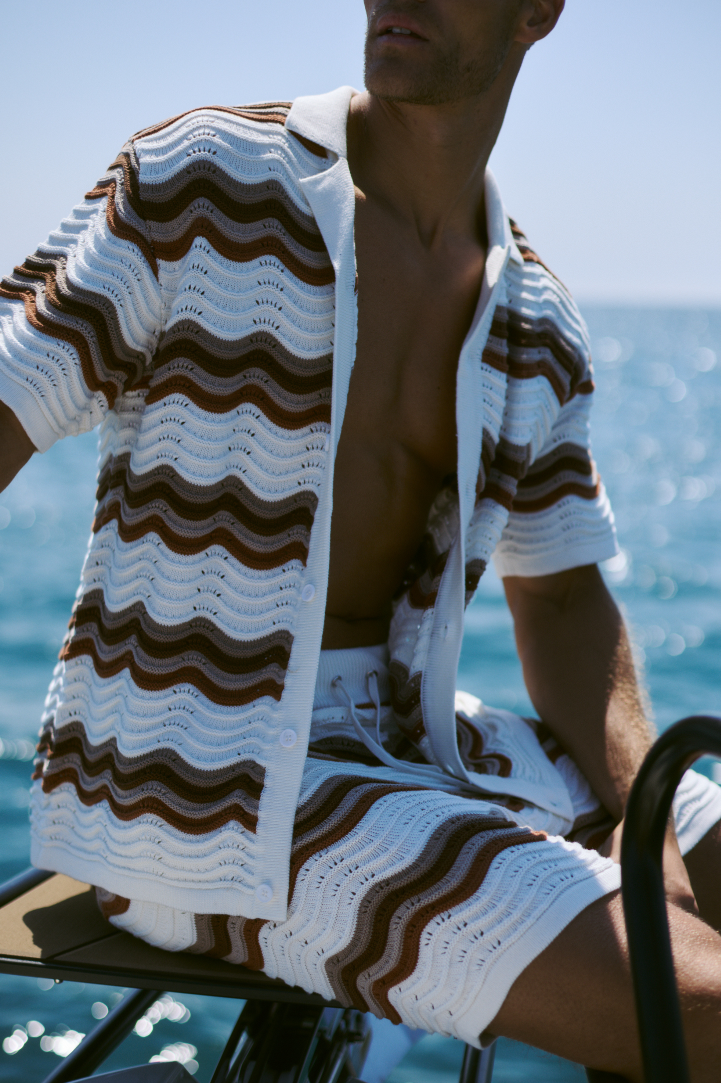 Primavera Crochet Knit Short - Ecru/Brown